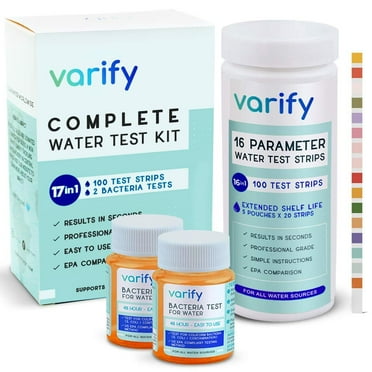 17 in 1 Premium Drinking Water Test Kit - 100 Strips   2 Bacteria Tests - Home Water Quality Test - Well and Tap Water - Easy Testing for Lead, Bacteria, Hardness, Fluoride, pH, Iron, Copp