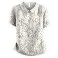 thumbnail image 4 of Womens Tee Shirts Linen Lapel Art Floral Round Neck Button Loose Pullover Top Casual Shirt T Shirt Plus Size Tops for Women, 4 of 4