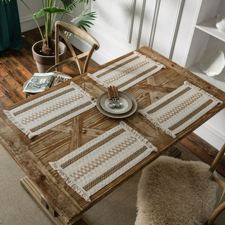 

Yesbay 2Pcs Table Mat Tassels Design Fine Stitching Rectangular Vintage Woven Boho Placemat for Restaurant