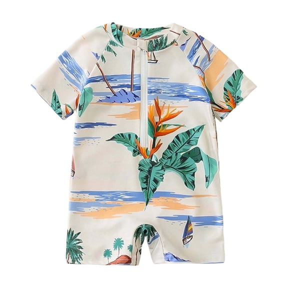 Hienoo Boy'S Short Sleeve Rashguard One-Piece Swimsuit Summer Beach Swimwear, Sizes 0-3T