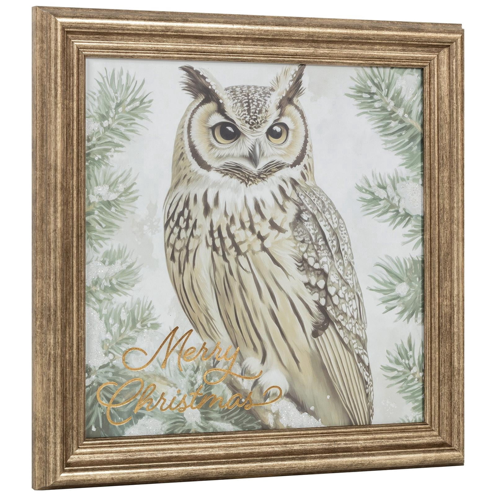 Owl in Snowy Tree Framed Christmas Wall Art, Multicolor, 12" x 12", by Holiday Time