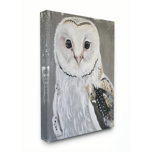 Stupell Home Décor Owl Portrait White Gray Animal Painting Canvas Wall Art by Suzi Redman