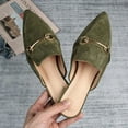 thumbnail image 3 of Women's Spring Autumn Solid Pointed Toe Flat Mules Slippers with Metal Decoration Big Size, 3 of 4