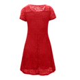thumbnail image 4 of Womens Crew Neck Long Sleeve Spring Fall Dresses,Women's Summer Casual Solid Color O-neck Side Zipper Short-sleeve Stitching Lace With A-line Dress Red, 4 of 7