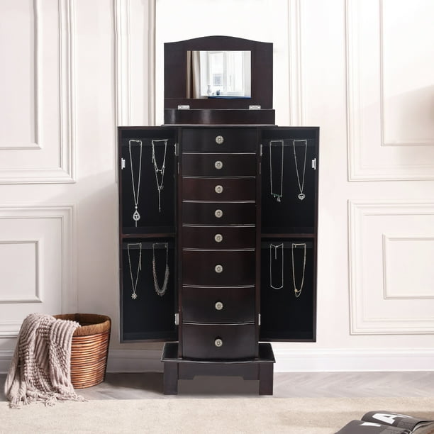 Veryke Jewelry Armoire with Mirror / 8 Drawers / 16 Necklace Hooks / 2