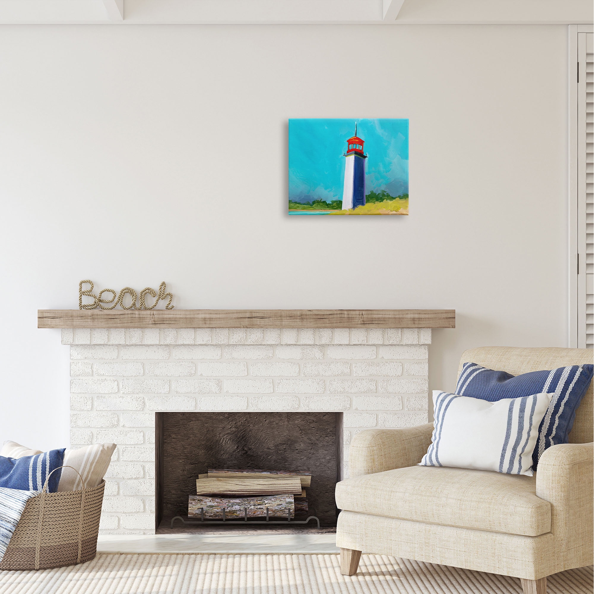 Stupell Industries Vivid Blue Lighthouse Nature Painting Gallery Wrapped Canvas Print Wall Art, 20 x 16