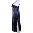 thumbnail image 4 of YOPTOP Robe de Pyjama pour Femmes en Satin Soyeux Longue Tenue de Nuit à Col en V, Bleu, Moyen, 4 of 6