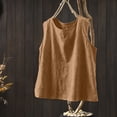 thumbnail image 5 of Linen Tops for Women Comfy Lounge Wear Summer Sleeveless Crewneck Shirt Casual Blouse Loose Fit Gauze Cami Shirts Light Brown XXL, 5 of 5