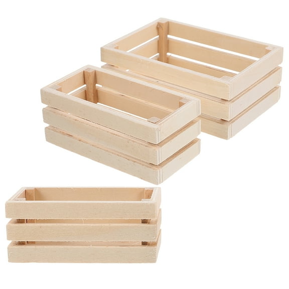 DINHEAROM 3Pcs Mini House Crates for Dollhouse Decor Rustic Color Wood Storage 11.8x3.1x1.8in