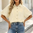thumbnail image 3 of LEKWK Womens Summer Tops Button Down Short Puff Sleeve Striped Shirts Lightweight V Neck Loose Fit Collared Tops Fashion Casual Daily Outfits, 3 of 5