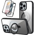 thumbnail image 3 of for iPhone 13 Pro Max Case,Built-in 9H Tempered Glass Screen Protector,Wireless Charging,Stand Kickstand,Military Dropproof,Real 360,Full Body Shockproof Phone Case(Black/Clear), 3 of 17
