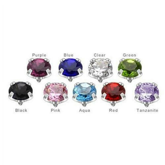 Dermal Piercing Tops - 9 or 18 Piece Prong Set Round Gem Internally Threaded
