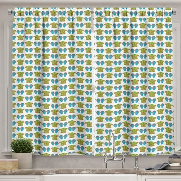 Ambesonne Flip Flop Kitchen Curtains, Exotic Floral Shirts, 55"x39", Pale Green Pale Blue