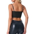 thumbnail image 3 of INSPIRE CHIC Women's Top Denim Zip Up Sleeveless Spaghetti Strap Bustier Crop Tops L Black, 3 of 6