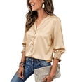 thumbnail image 6 of Womens Plus Size Shirts 3/4 Sleeve Button Down Tops for Women V Neck Dressy Casual Fall Top S-3XL, 6 of 8