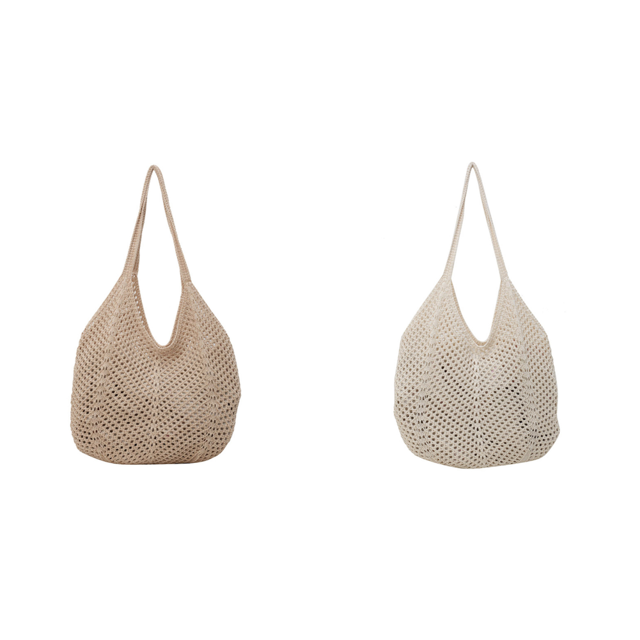 Bolso Hombro Tejido para Mujer Mano Ganchillo Gran Capacidad Ahuecado (caqui)