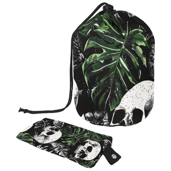 PhooArto Travel Cosmetic Bags Barrel Makeup Bag, Multifunctional Toiletry Bucket Bags Round Organizer Storage Pocket, Palm Leaves Skulls Pattern