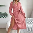thumbnail image 5 of HAPIMO Women's Workout Holiday Polka Dot Graphic Tea Length A Line Dress Long Sleeve Pleated Spring Fashion Elegant Casual Ruffle V Neck Fall Dress Pink S, 5 of 6