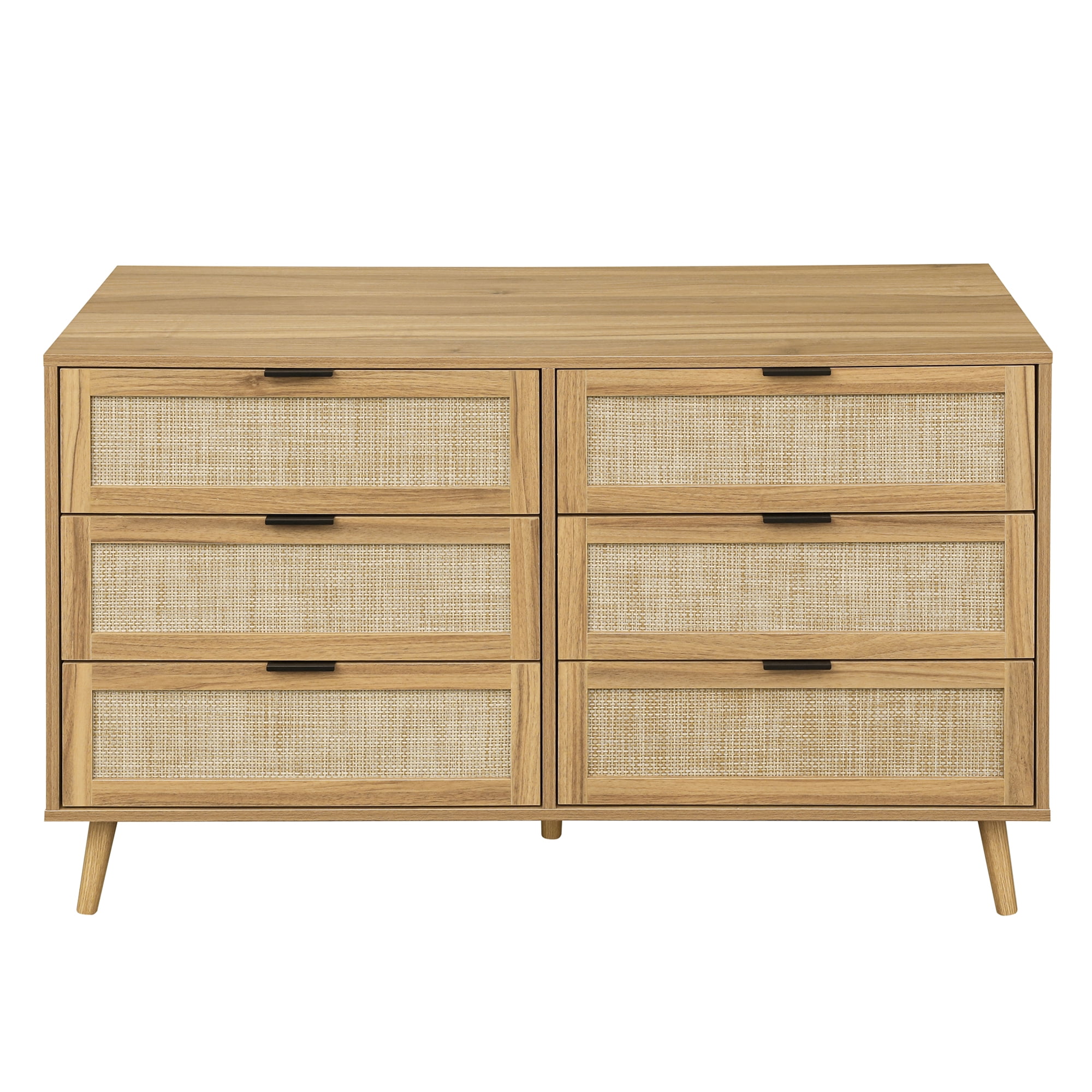 Kadyn Chest of Drawers, Rattan Nursery Dresser for Bedroom, Sideboard Buffet Cabinet with 6 Drawer, Walnut Kadyn Chest of Drawers, Rattan Nursery Dresser for Bedroom, Sideboard Buffet Cabinet with 6 Drawer, Walnut