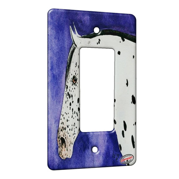 KuzmarK™ 1 Gang Rocker Wall Plate - Black Leopard Appaloosa on Purple Horse Art by Denise Every
