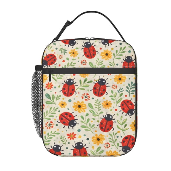 Ladybug Floral Lunch Bag Reusable Thermal Lunch Tote with Handle for Women and Men