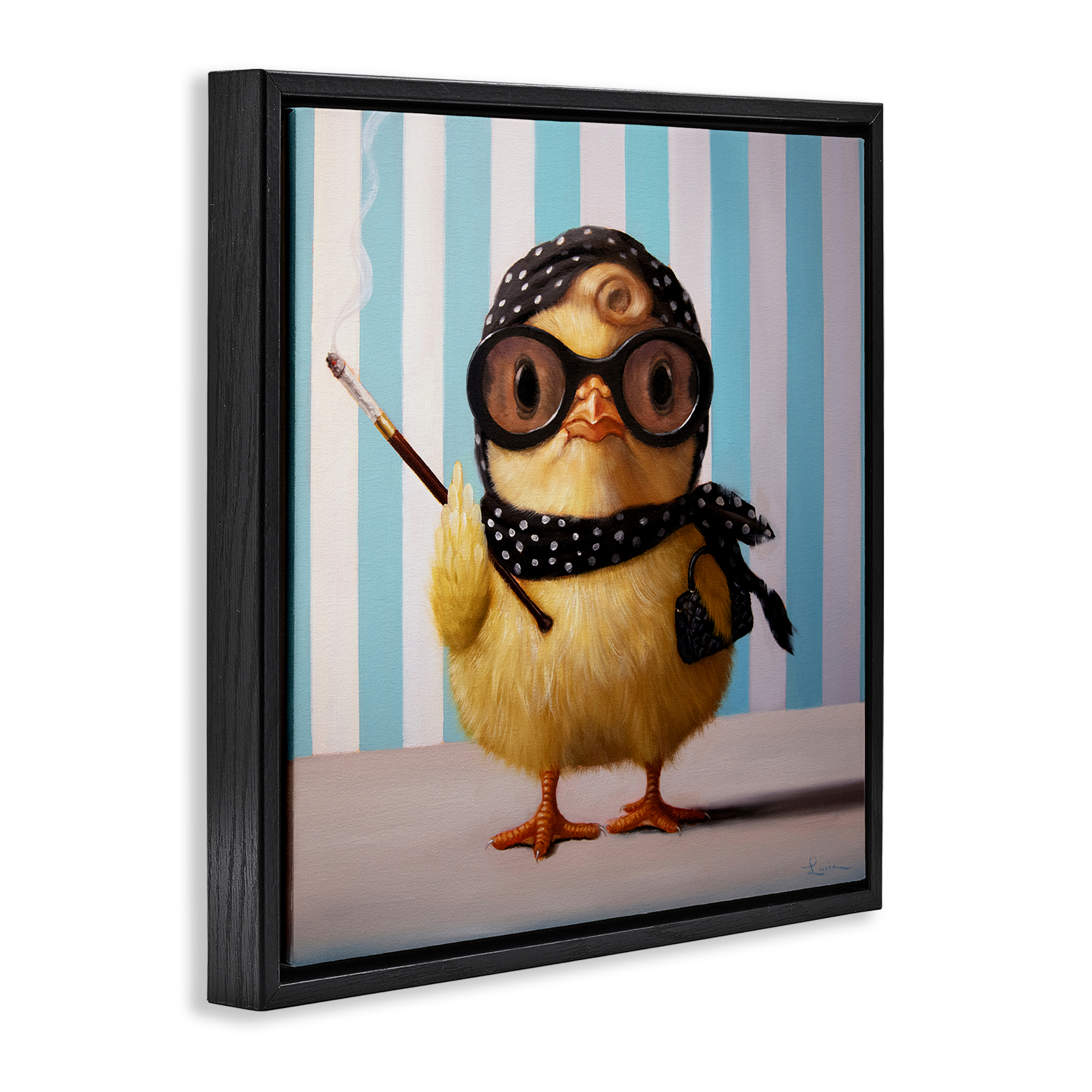 Stupell Industries Audrey Henburn Famous Chick Black Framed Floater Canvas Wall Art, design by Lucia Heffernan