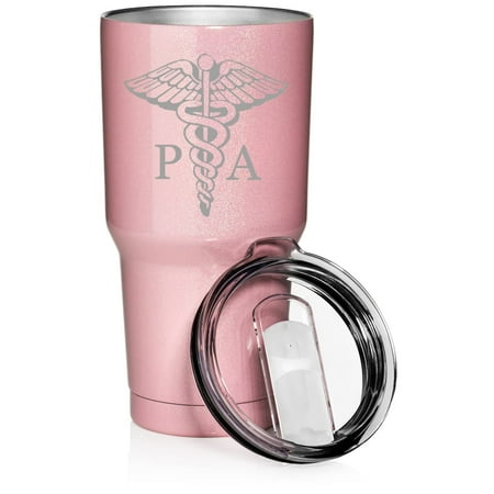 

30 oz Tumbler Stainless Steel Vacuum Insulated Travel Mug Cup PA Physician Assistant Caduceus (Pink Glitter)