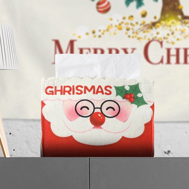 Christmas Tissue Box Cover | Non-Woven Fabric Decorative Case | Multicolor Cartoon Print | Soft Washable Waterproof | Holiday Decor for Home Office Car Kitchen
