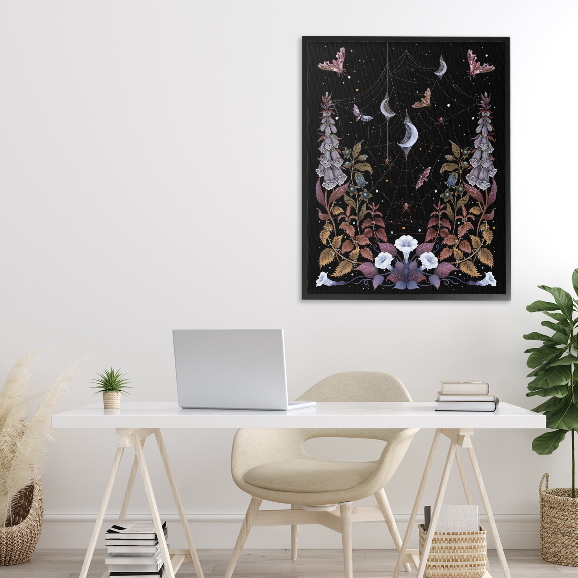 Stupell Industries Witch Garden with Spider Webs Black Framed Giclee Art, design by Episodic Drawings