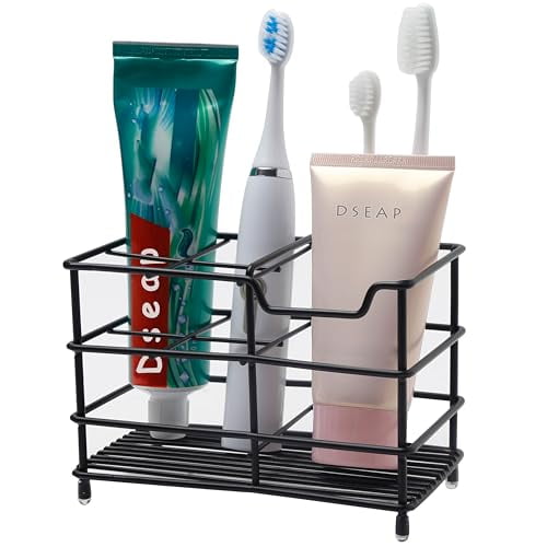 Toothbrush Holder,Electric Toothbrush Holder - Stainless Steel Tooth Brush Holder,Toothpaste Holder Organizer Stand Caddy for Bathroom,Black