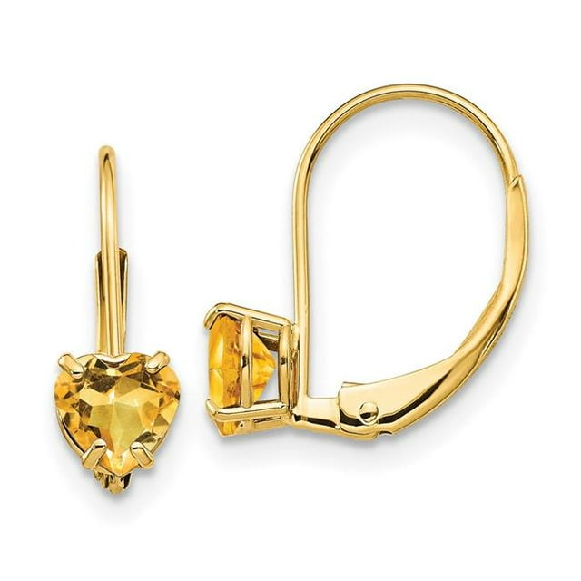 Quality Gold XLB120CI 14K Yellow Gold 5 mm Heart Citrine Leverback Earrings