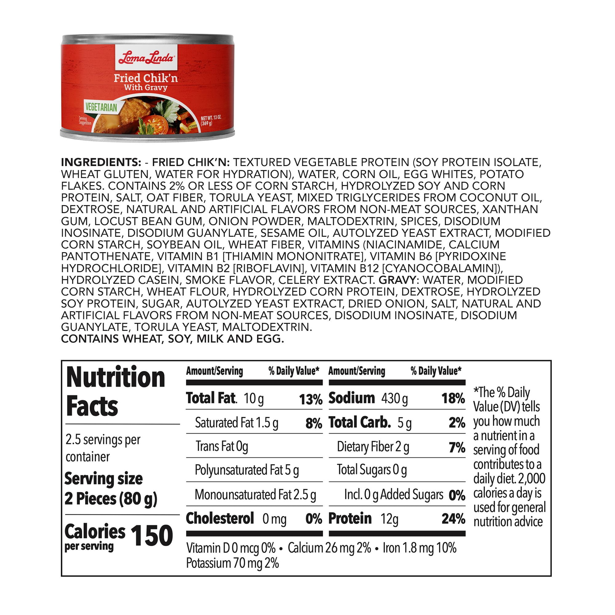 Loma Linda - Plant-Based - Fried Chik'n with Gravy (13 oz.) (Pack of 6)