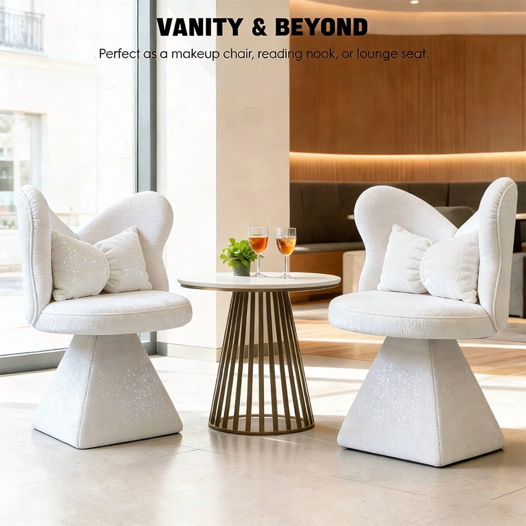 Leumius Vanity Chair,Swivel Accent Chair,Velvet Makeup Stool Dining Chairs with 360° Rotation for Bedroom/Dressing Table,White