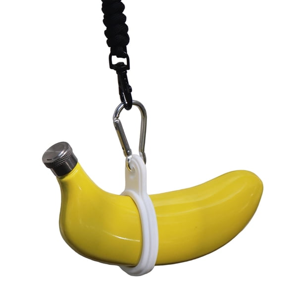 Botella de acero inoxidable portátil de 5 oz con forma de plátano para bebidas alcohólicas con cuerda