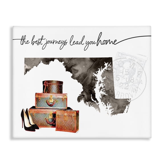 Stupell Industries Art Deco Maryland State The Best Journeys Lead You Home Fashion Shoes and Luggage Illustration Canvas Art, 20 x 16, by Amanda Greenwood