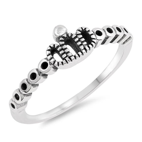Oxidized Black Crown Midi Stacking Ring .925 Sterling Silver Band Jewelry Female Male Unisex Size 4