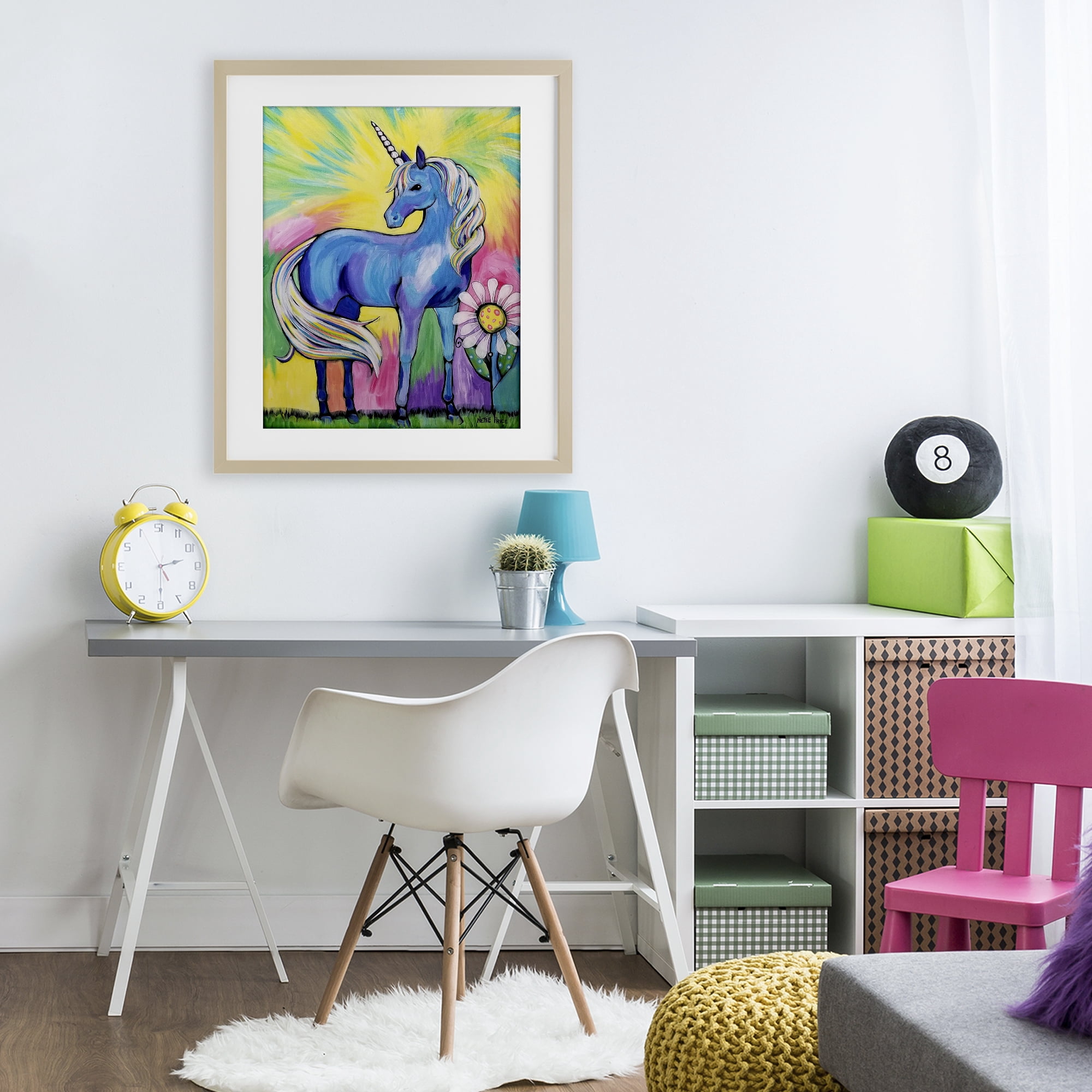 Stupell Industries Magical Unicorn in Rainbow Meadow Birch Framed Print Under Glass, design by Nettie Price