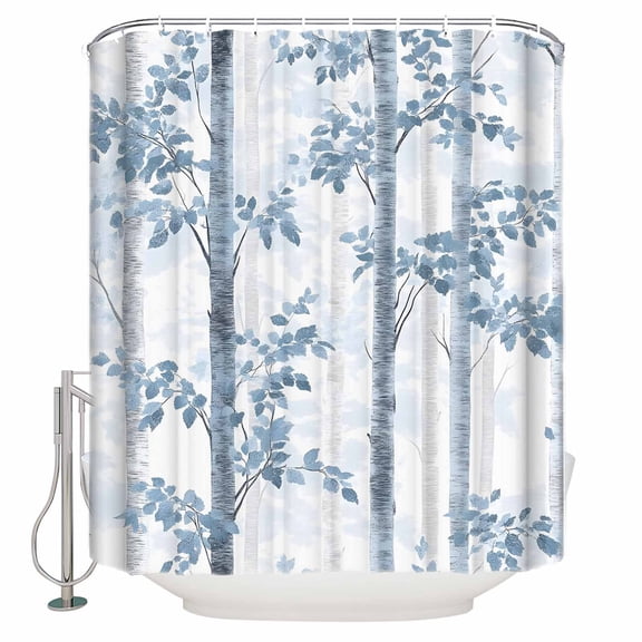 72x78 Inch Shower Curtain Blue Gray Forest Bathroom Decor Waterproof Fabric Bathtub Bath Curtains Decorative Watercolor Tree Blue Leaves Extra Long Shower Curtain Set with Hooks