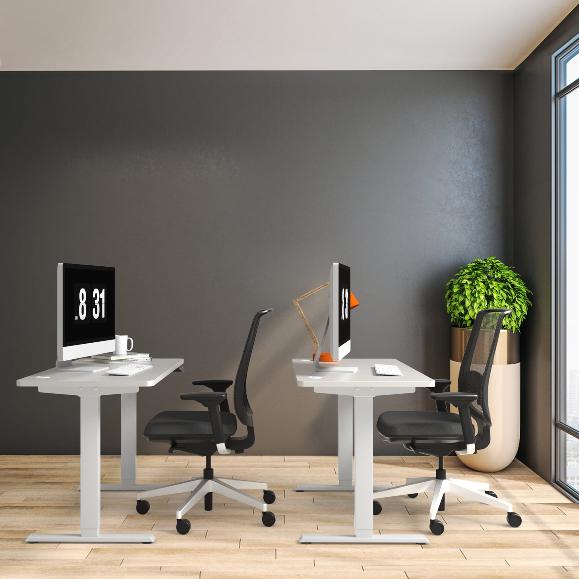 Gymax Dual-Motor Standing Desk Frame Workstation Base w/ Adjustable Height & Width White