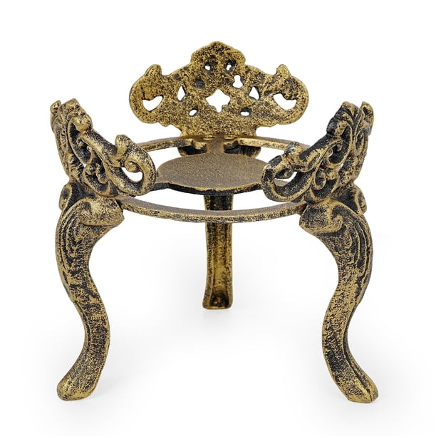 Sungmor Soporte decorativo vintage de hierro fundido, soporte resistente p/ macetas, cubos de hielo/bebidas, jarrones - soporte dorado antiguo p/ interior y exterior, decoración p/ jardín y hogar