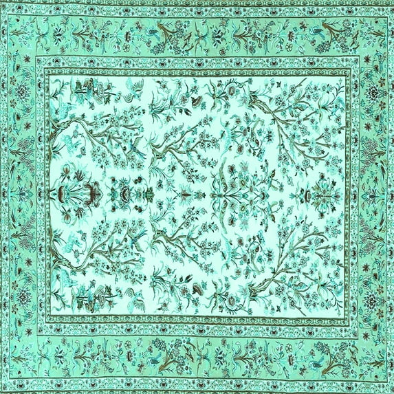 Ahgly Company Machine Washable Indoor Square Persian Turquoise Blue Traditional Area Rugs, 3' Square