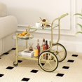 thumbnail image 6 of Glass Rolling Bar Cart, Rolling Serving Cart with 3-Tier Shelf, Directional Wheels & Universal Wheels, Mobile Wine Tea Serving Cart for Hotel, Club & Home (Gold), 6 of 14