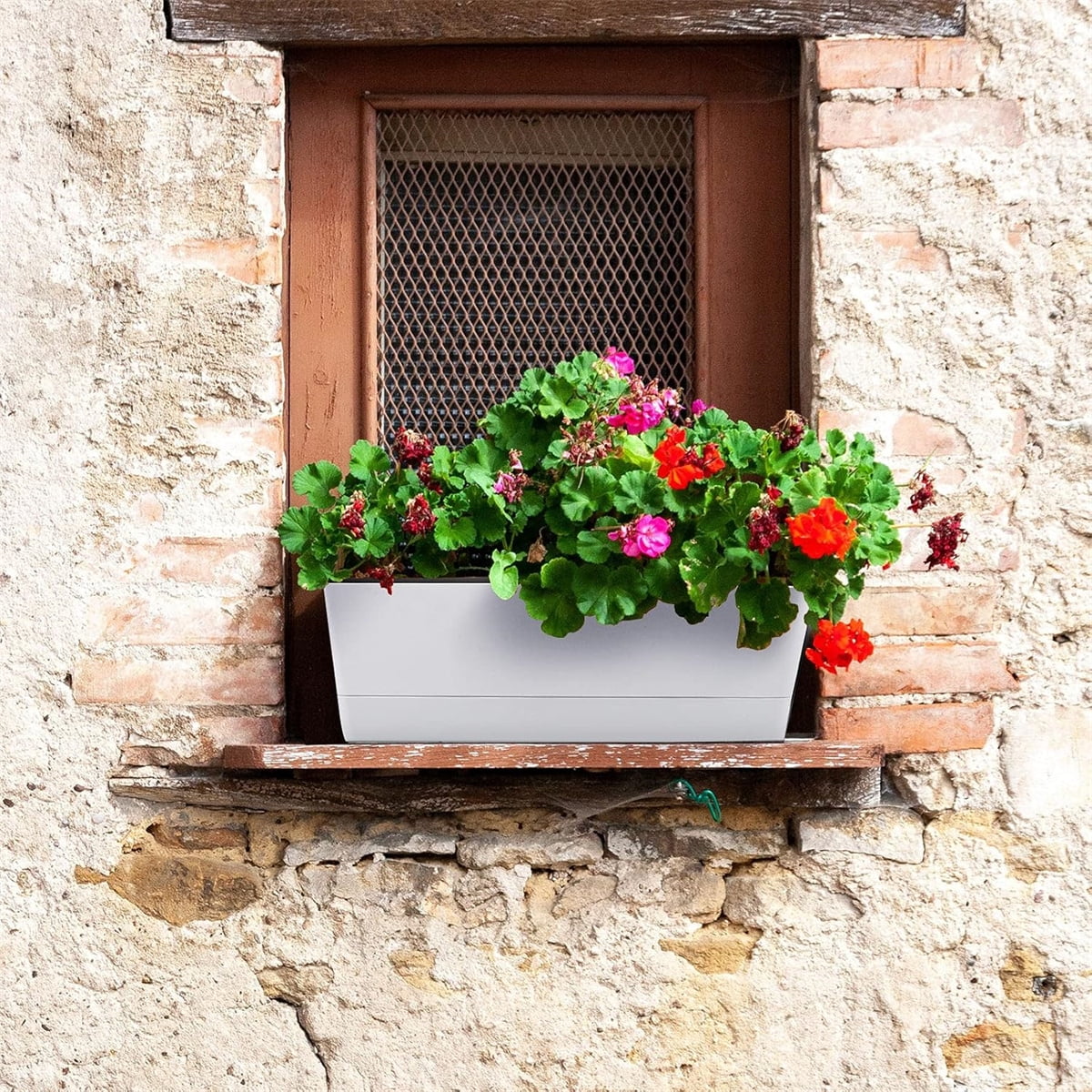GIXUSIL Rectangular Plastic Planter, 12"x3.8" Window Box Planter with Tray, Lightweight & Extremely Durable FlowerPot, White, 1 Pcs