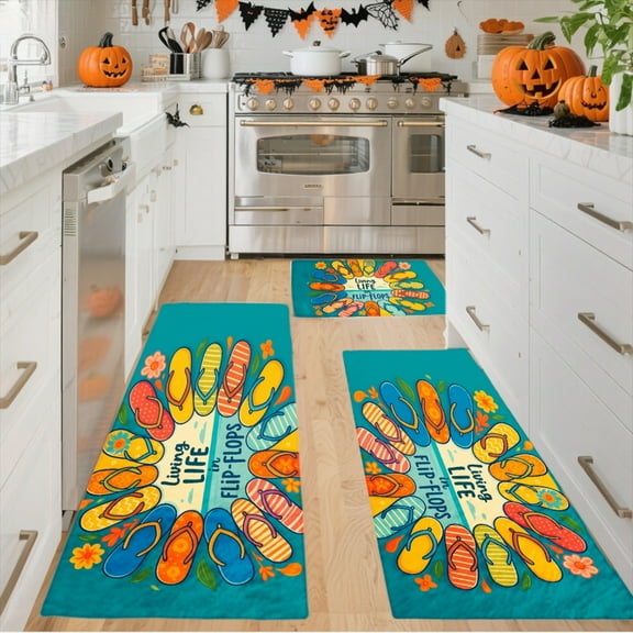 3PCS Door Mat, Halloween Welcome Door Rug, Kitchen Flannel Mat, Home Decor for Front Door,Kitchen, Bathroom, Flip Flop Pattern , Great Halloween Thanksgiving Day Gift for Family and Friends.