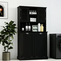 Black Bathroom Laundry Cabinet. E1 Construction, 150lbs Load Support. Maximize Space With Adjustable Shelves. Keep Organized Removable Bags. Attractive Square Handle. Coated For A Smooth Surface.