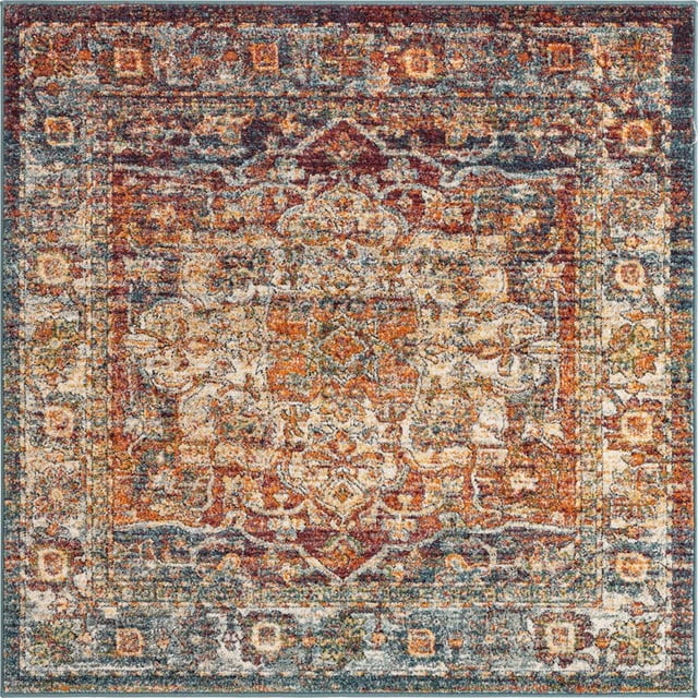 Unique Loom Isabella High-Low Pile Border Rug 5' x 5' Square Multi/Ivory