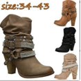 thumbnail image 4 of Botas vaqueras de mujer para invierno, botas de caballero de tubo medio, 2020, cinturón romano retro para mujer, zapatos de cuero de tacón alto, botas vaqueras de pantorrilla ancha, 4 of 5