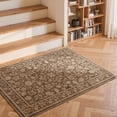 thumbnail image 5 of Toyoso 2'x3' Ornate Floral Accent Rug, Mocha Brown and Cream Silicone Entrance Mat, Traditional Bordered Machine Washable Low Pile Indoor Rug, Non-Slip Backing Stain Resistant Floor Cover Carpet Mat, 5 of 9