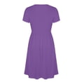 thumbnail image 4 of Ecqkame Summer Dresses for Women V Neck Short Sleeve Empire Waist Tummy Control Casual Long Dress Lightweight Flowy Vacation Dress Purple XXXL, 4 of 7