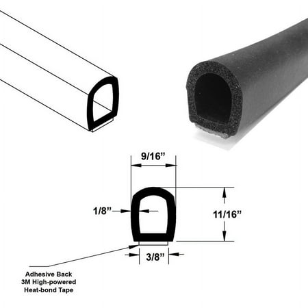

Automotive Water and Weather Resistant Adhesive Back Closed Cell Sponge Rubber Seal Black; 11/16 Height 9/16 Backing - 10 FT
